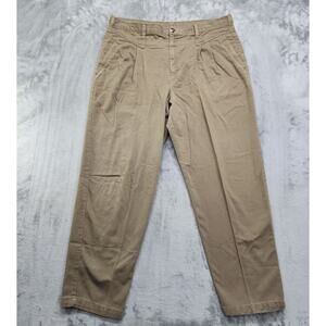 Vintage 80s Cherokee Pants Womens 18 Tan Brown Pleated Tapered Bareback Preppy